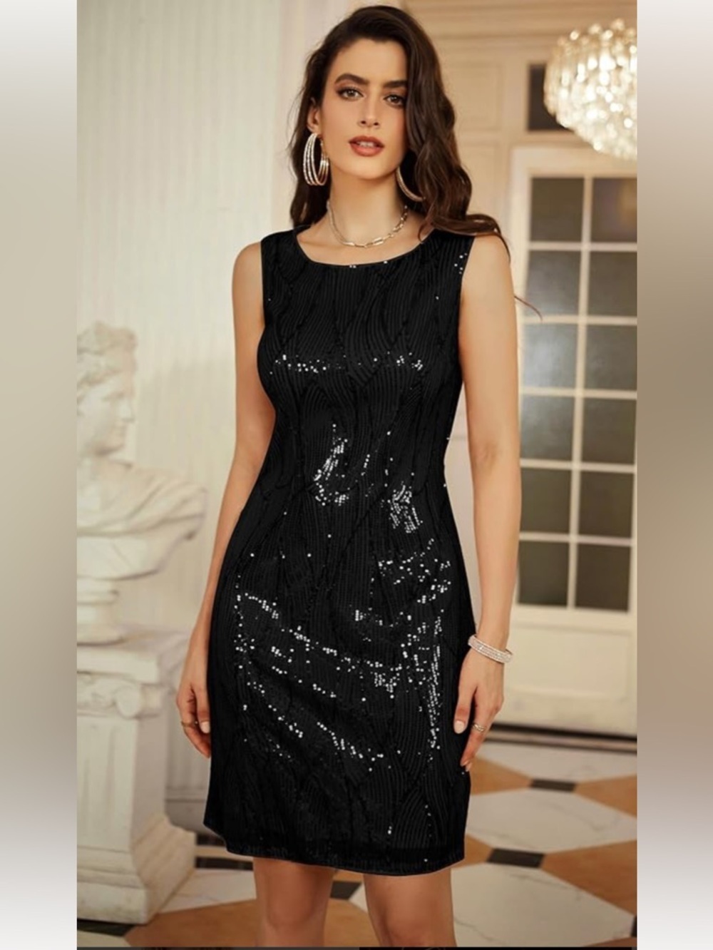 Grace Karin Black Sequin Midi Sheath Dress
Caja 9